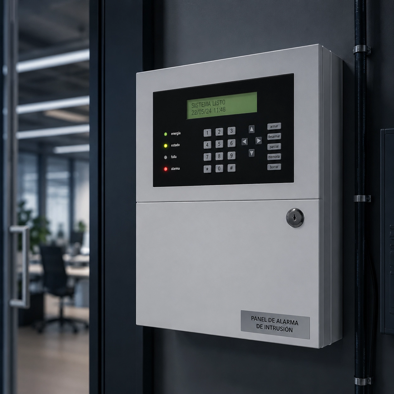 Panel de control de alarma de intrusión en instalación empresarial
