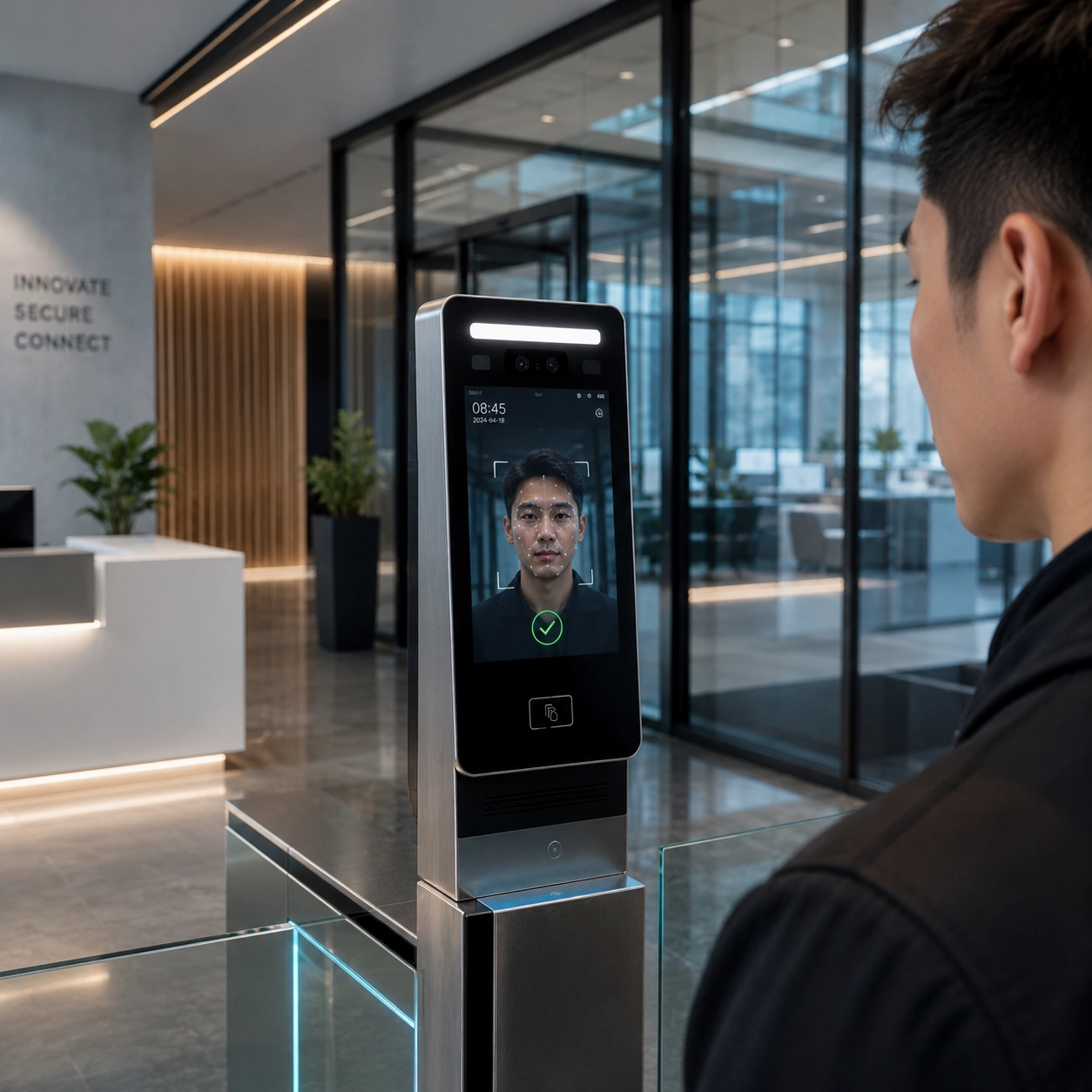 Lector de reconocimiento facial en acceso corporativo